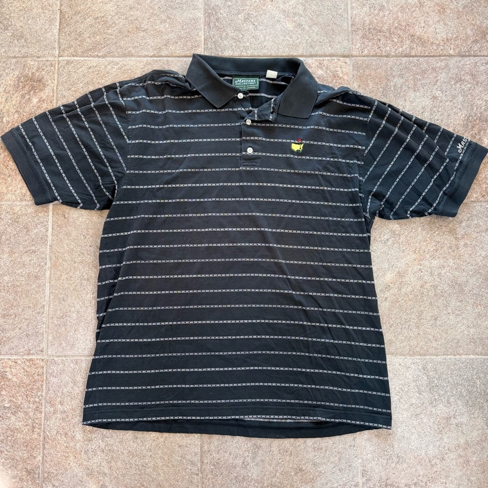 Masters Collection Mens Black Striped Short Sleeve Polo Shirt Size Large - Picture 2 of 8
